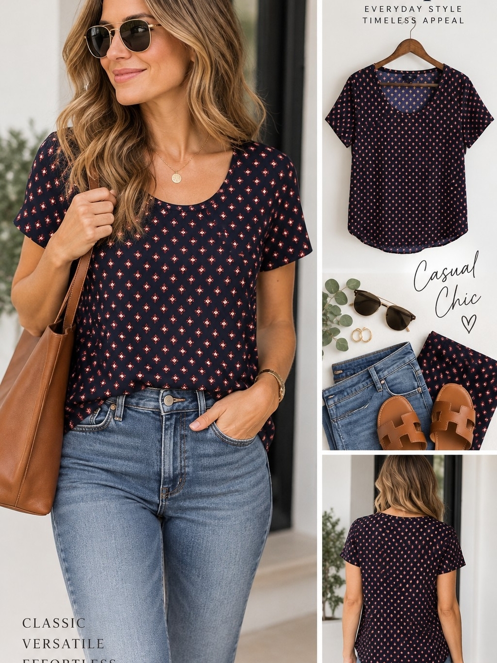 Gap Navy Geometric Print Short Sleeve Blouse – Size Medium